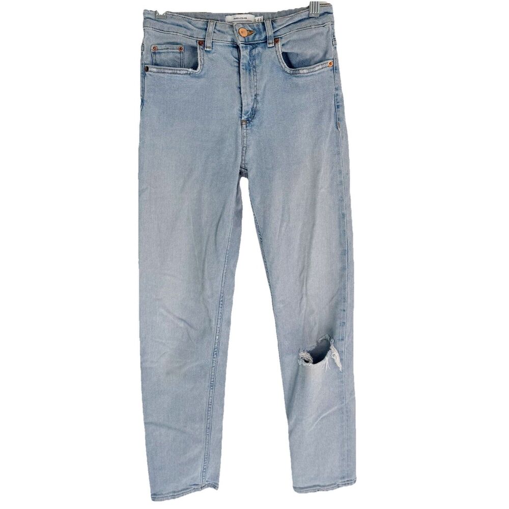 & Other Stories Straight Leg Light Wash Denim Jeans Women 25 Frayed Cotton Paris